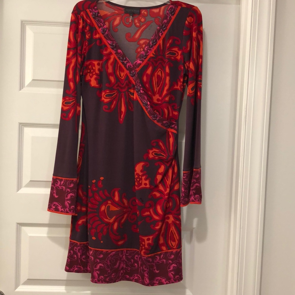 Hale Bob Long Sleeve Red Purple Dress Size M